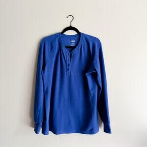 Duluth Trading Co Blue Longtail T Winter Waffle Henley Top Large Gorp Norm Core